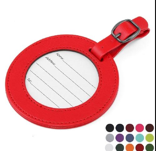 Customised Belluno Coloured  PU Round Luggage Tags With  Clear Window.